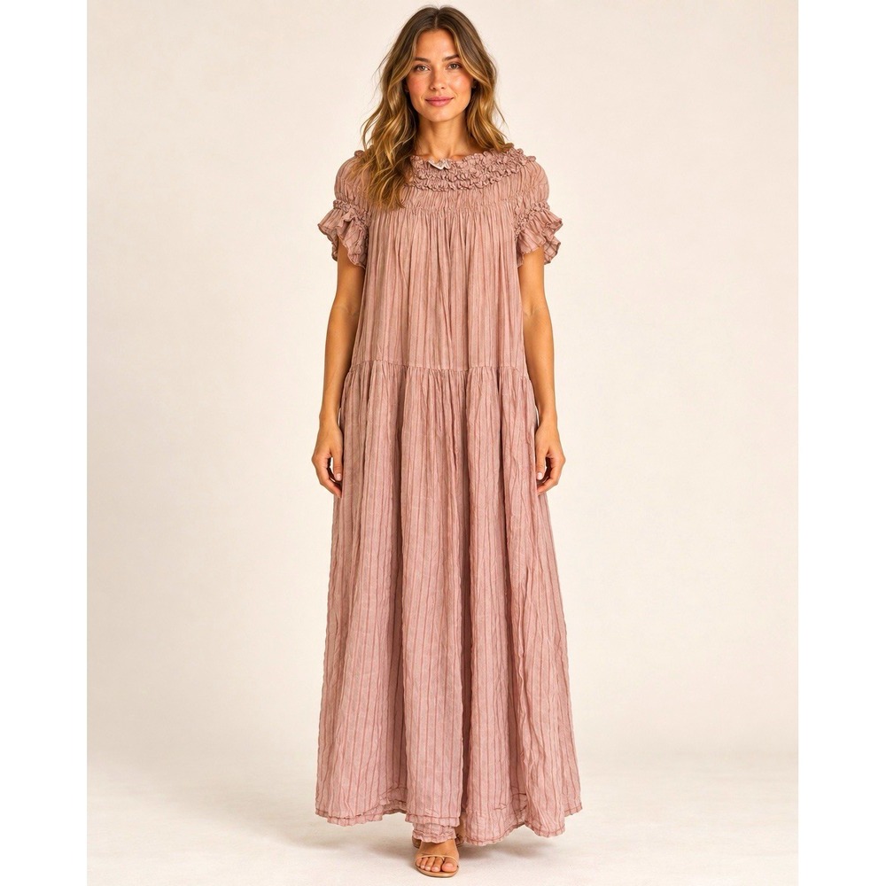 Karen Walker Pink Ruffle Maxi Dress US 2 UK 6 Cotton Prairie Cottagecore Boho